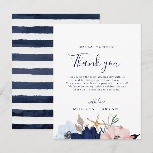 Modern Nautical | Floral Thank You Reception Card (Front/Back)