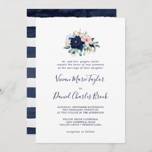 Modern Nautical  Floral Traditional Wedding Invitation