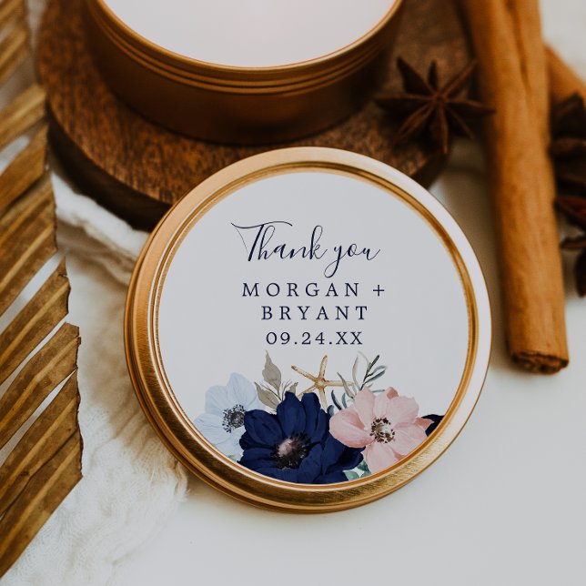 Modern Nautical | Floral Wedding Favor Sticker (Creator Uploaded)