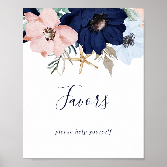 Modern Nautical | Floral Wedding Favors Sign (Front)