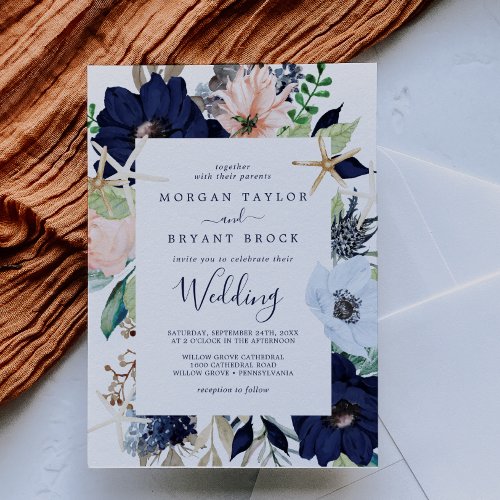 Modern Nautical  Floral Wedding Invitation