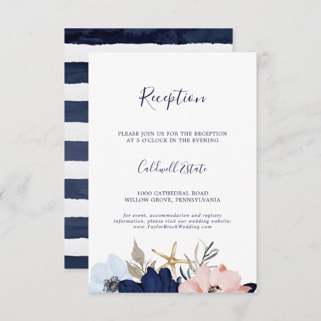 Modern Nautical | Floral Wedding Reception Enclosure Card (Front/Back)