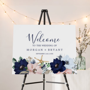 Navy Blue Gold Welcome Wedding Signs | Zazzle