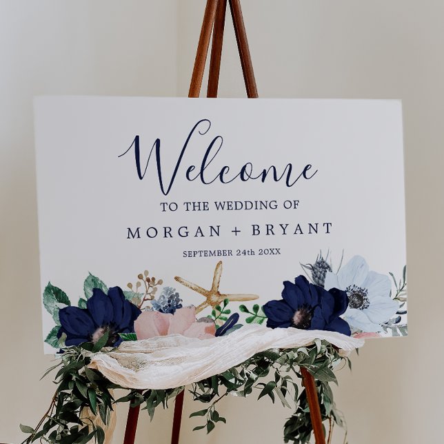 Modern Nautical | Floral Wedding Welcome  Foam Board (Creator Uploaded)