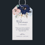 Modern Nautical | Floral Wedding Welcome Gift Tags<br><div class="desc">These modern nautical floral wedding welcome gift tags are perfect for a cruise or beach wedding. The whimsical design features blush pink and navy blue watercolor flowers with gold starfish accents, giving it a beachy vibe. Personalize the tags with the location of your wedding, a short welcome note, your names,...</div>