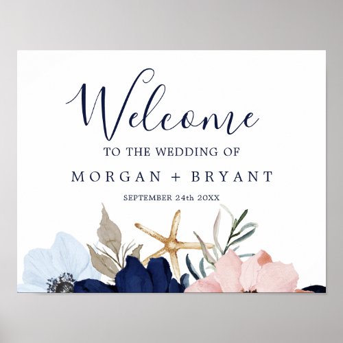Modern Nautical  Floral Wedding Welcome Poster