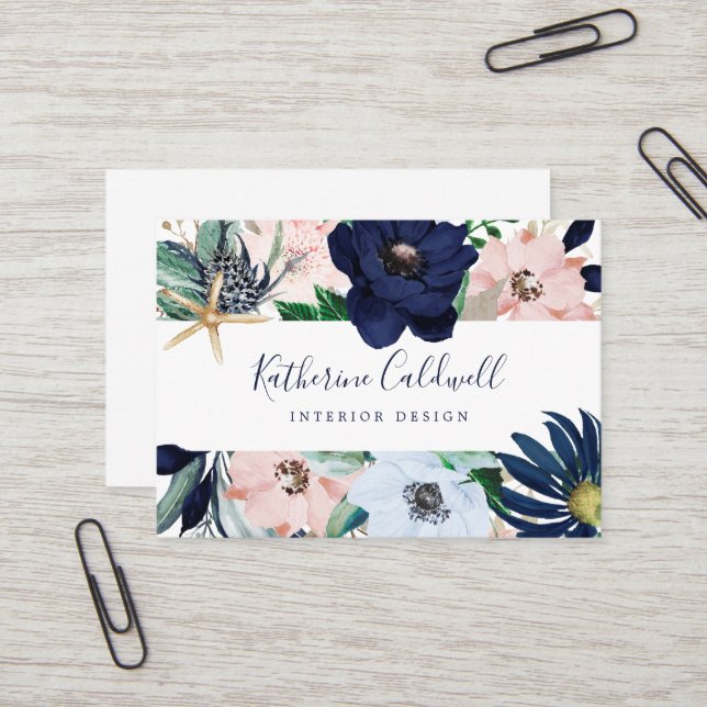 Modern Nautical | Floral White Back Business Card (Front/Back In Situ)