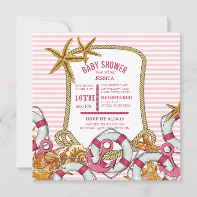 Modern Nautical Girl Baby Shower Invitation (Front)