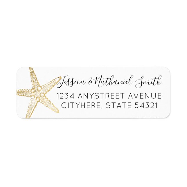 Modern Nautical Gold Starfish Elegant Address Label (Front)