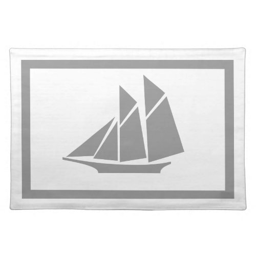 Modern Nautical Gray Sailboat  White Cloth Placemat