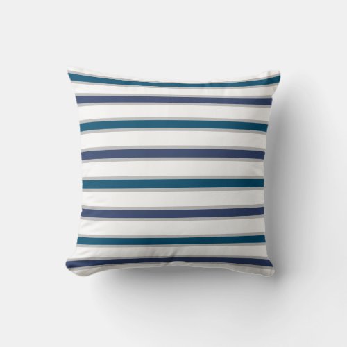 Modern Nautical Gray White Blues Stripes  Throw Pillow
