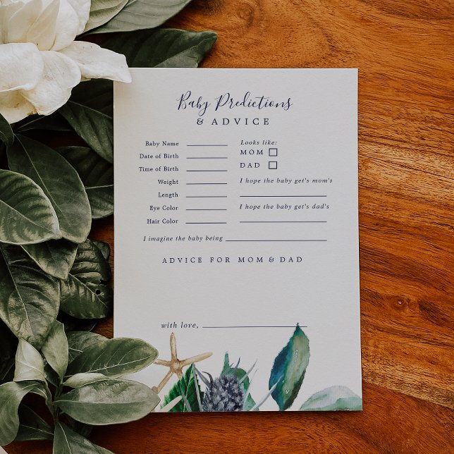 Modern Nautical | Greenery Baby Predictions & Advice Card (Creator Uploaded)