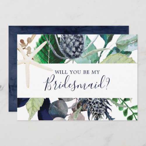 Modern Nautical Greenery Bridesmaid Proposal Card