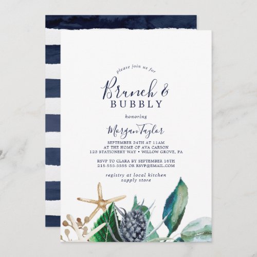 Modern Nautical  Greenery Brunch and Bubbly Invitation