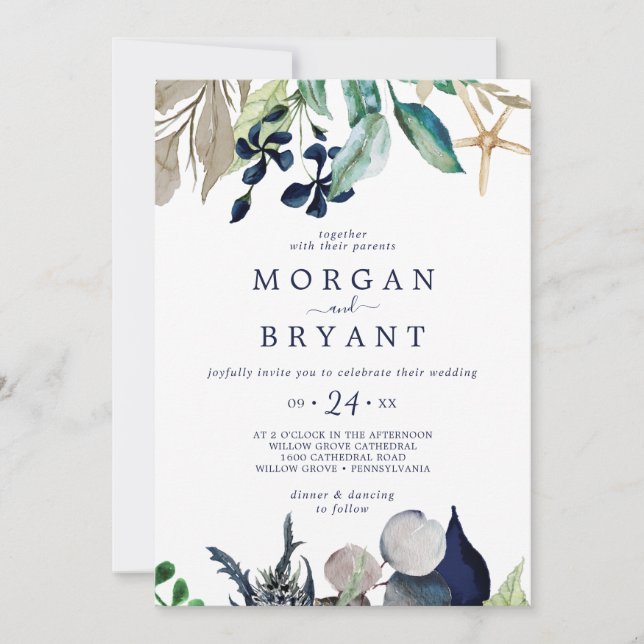 Modern Nautical | Greenery Casual Wedding Invitati Invitation (Front)