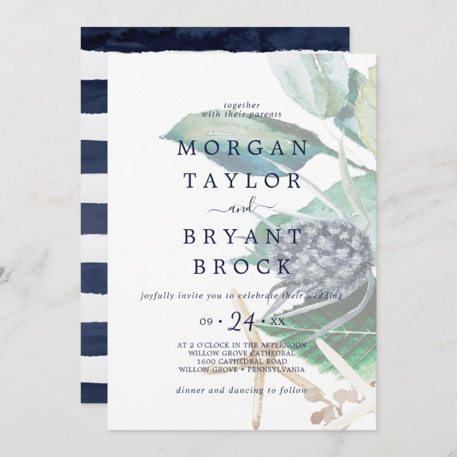 Modern Nautical | Greenery Faded Wedding Invitation (Front/Back)