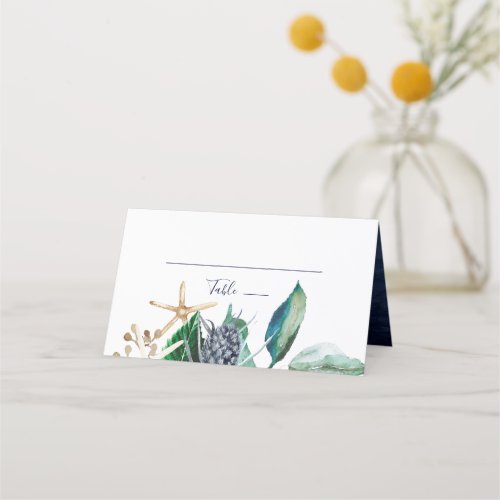 Modern Nautical  Greenery Folded Wedding Place Card