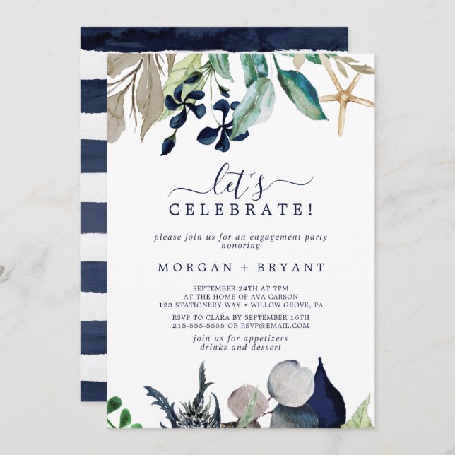 Modern Nautical | Greenery Let's Celebrate Invitation (Front/Back)