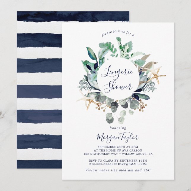 Modern Nautical | Greenery Lingerie Shower Invitation (Front/Back)