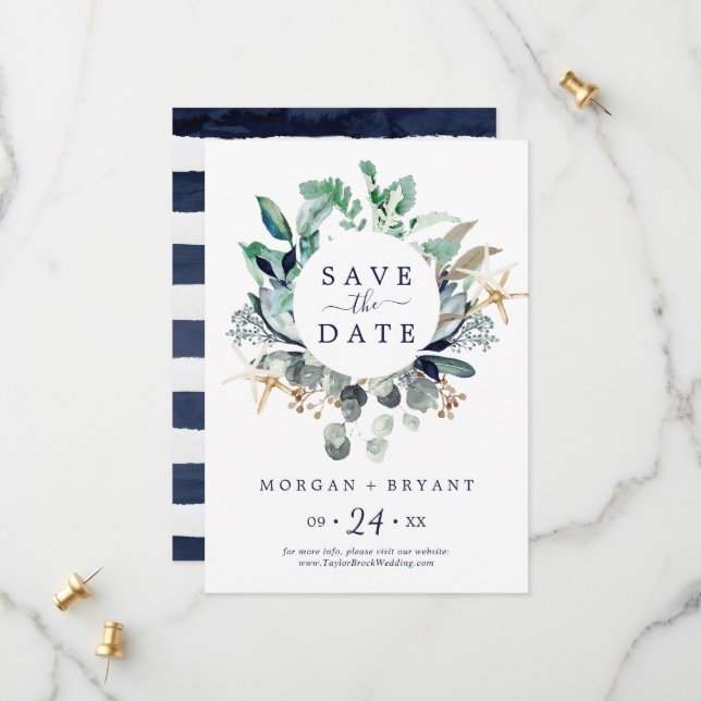 Modern Nautical | Greenery Save the Date Card (Front/Back In Situ)