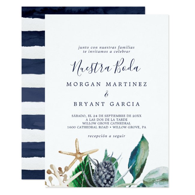 Modern Nautical | Greenery Spanish Nuestra Boda Invitation