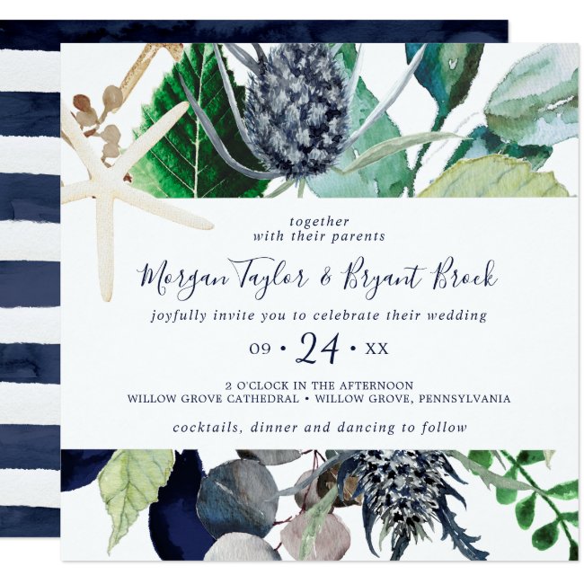 Modern Nautical | Greenery Square Wedding Invitation