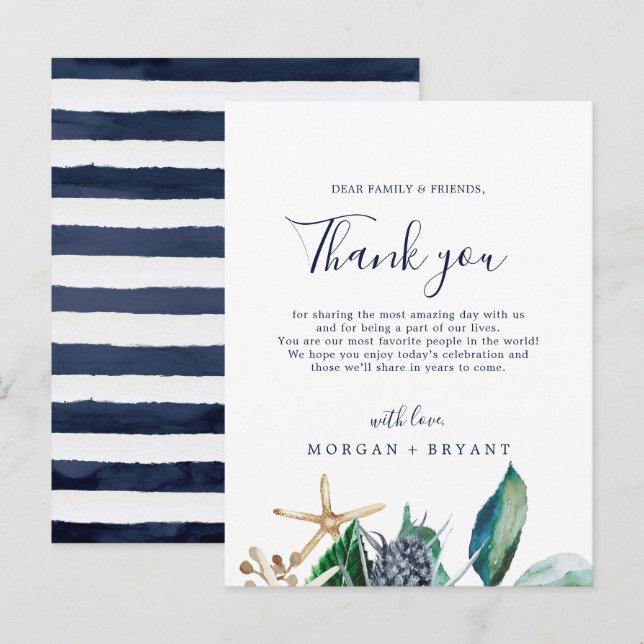 Modern Nautical Greenery Thank You Reception Card (Front/Back)
