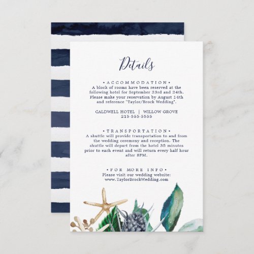Modern Nautical  Greenery Wedding Details Enclosure Card