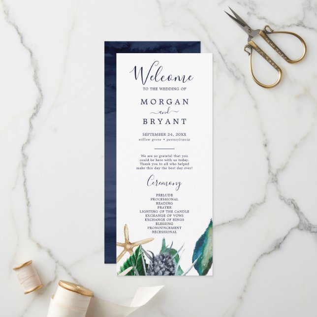 Modern Nautical | Greenery Wedding Program (Front/Back In Situ)
