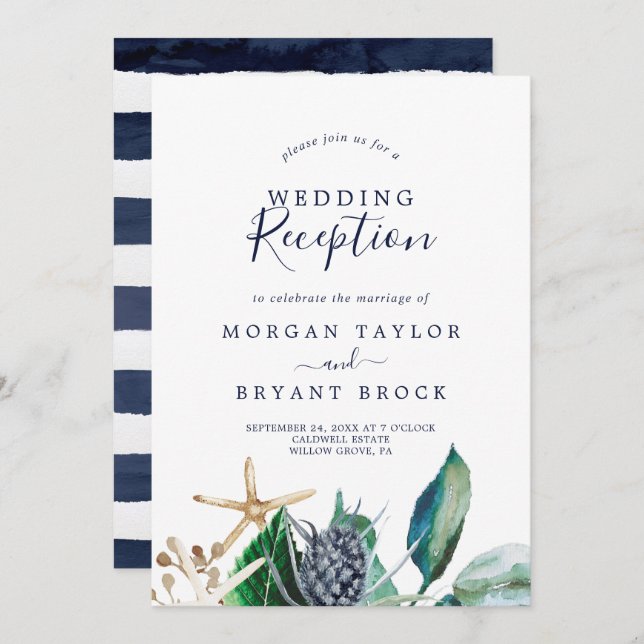 Modern Nautical | Greenery Wedding Reception Invitation (Front/Back)