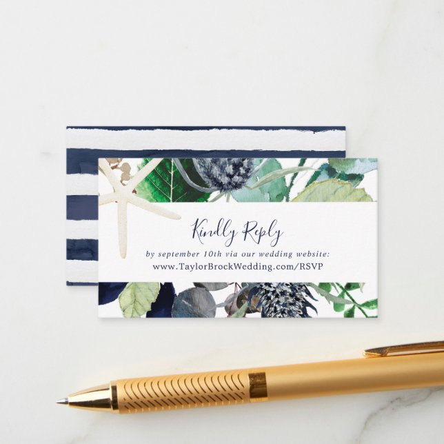 Modern Nautical | Greenery Wedding Website RSVP Enclosure Card (Front/Back In Situ)