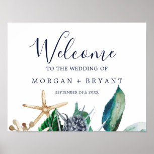 Modern Nautical Greenery Wedding Welcome Poster