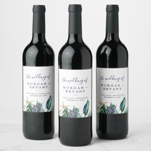 Modern Nautical  Greenery Wedding Wine Label