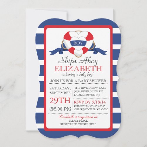 Modern Nautical Heart Buoy Boy Baby Shower 5x7 Paper Invitation Card
