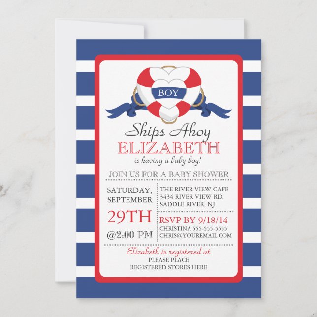 Modern Nautical Heart Buoy Boy Baby Shower Invitation (Front)