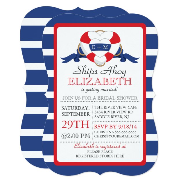 Modern Nautical Heart Buoy Bridal Shower Invitation