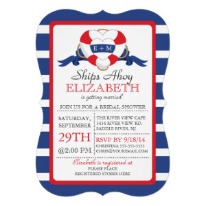 Personalized Party Invitations Announcements Modern Nautical Heart Buoy Bridal Shower Invitation