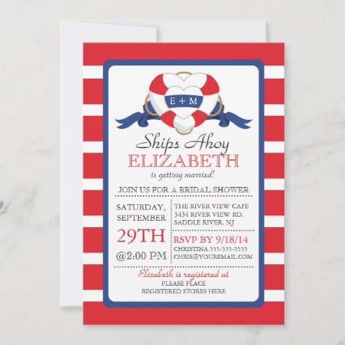 Modern Nautical Heart Buoy Bridal Shower 5x7 Paper Invitation Card
