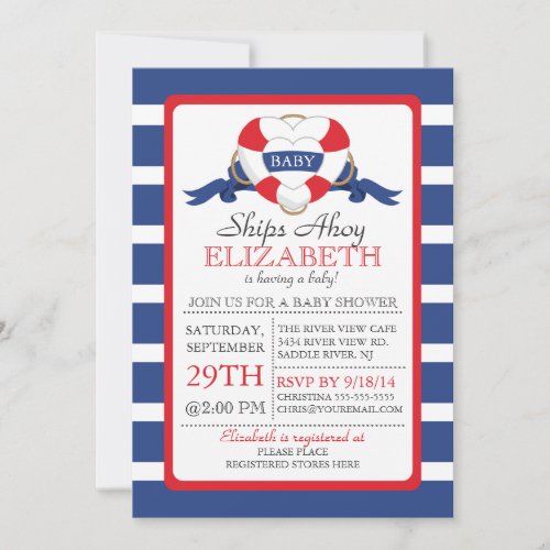 Modern Nautical Heart Buoy NEUTRAL Baby Shower 5x7 Paper Invitation Card
