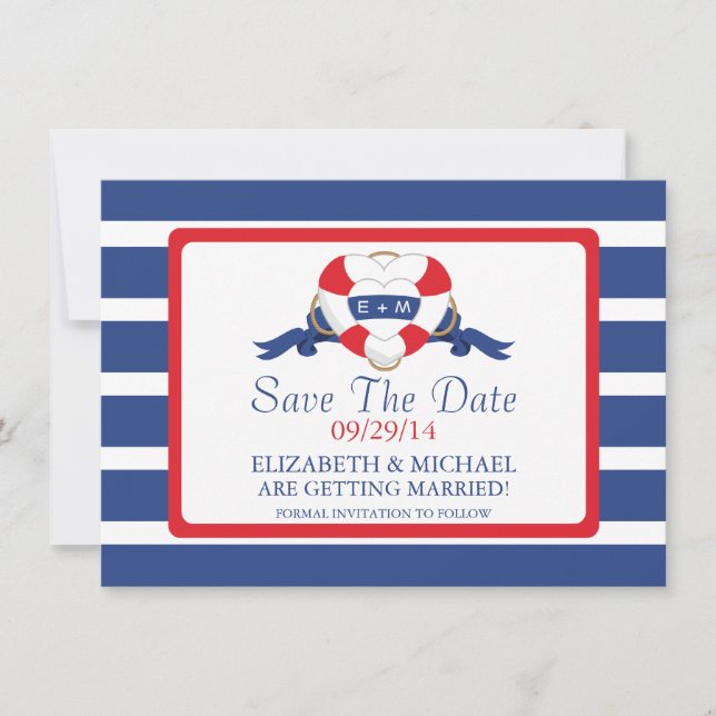 Modern Nautical Heart Buoy Save The Date Invitation (Front)