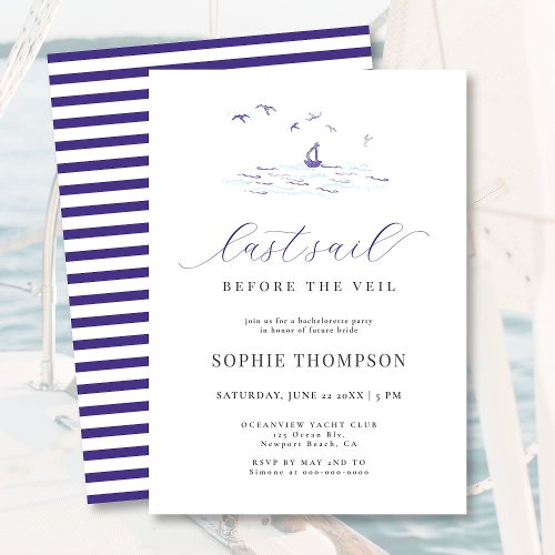 Modern Nautical Last Sail Boat Bachelorette Party Invitation