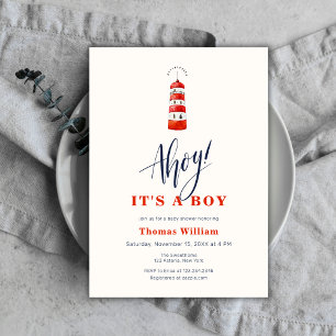 Modern Nautical Lighthouse Baby Shower Invitation