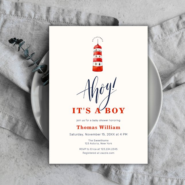 Modern Nautical Lighthouse Baby Shower Invitation (Modern Nautical Lighthouse Baby Shower Invitation)
