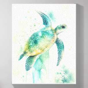 Modern Nautical Marine Life Watercolor Painting  Canvas Photo Tile