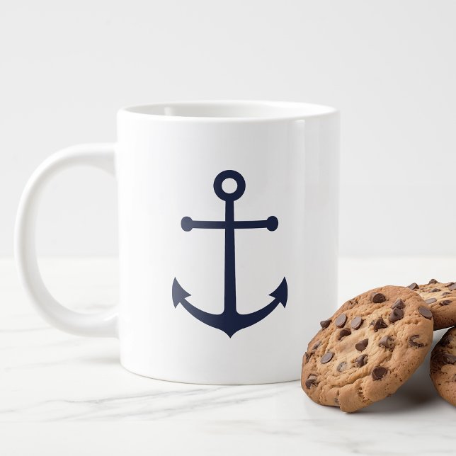 Modern Nautical Navy Blue Anchor  Giant Coffee Mug (Creator Uploaded)