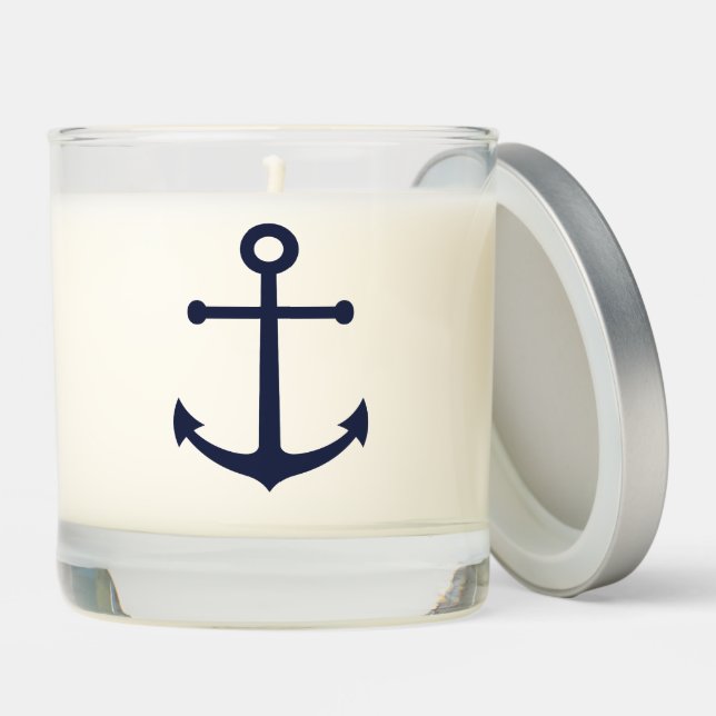 Modern Nautical Navy Blue Anchor Scented Candle (Lid)
