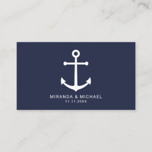 Modern Nautical Navy Blue Anchor Wedding Business Card