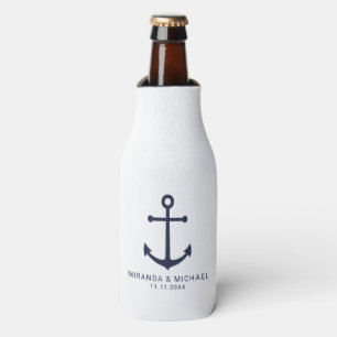 Modern Nautical Navy Blue Anchor Wedding Favor Bottle Cooler