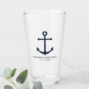Modern Nautical Navy Blue Anchor Wedding Favor Glass