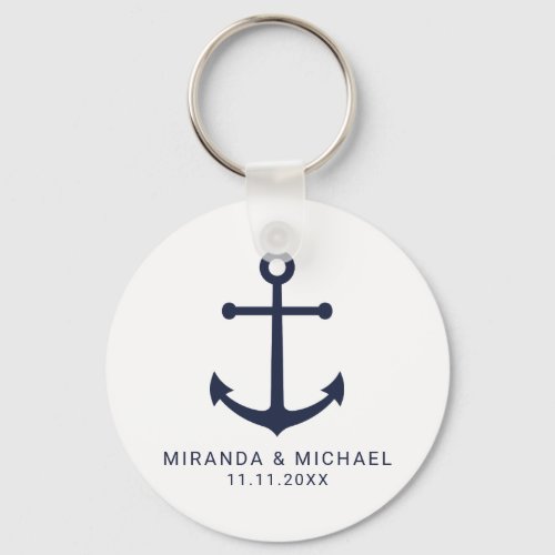 Modern Nautical Navy Blue Anchor Wedding Favor Keychain